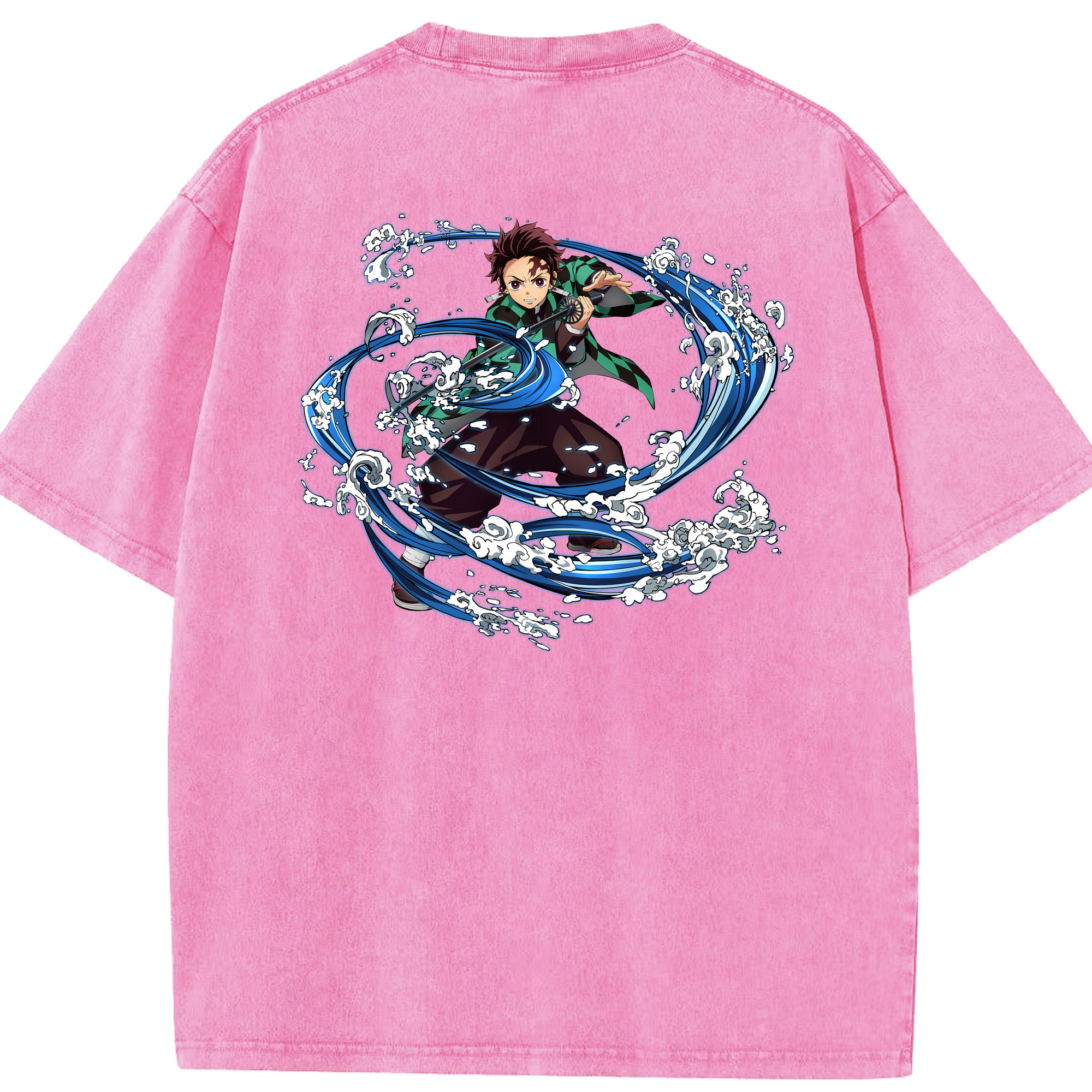 （画像用） 鬼滅の刃 竈門 炭治郎／かまど たんじろう Kamado Tanjirou 綿100% ヴィンテージ風 半袖Tシャツ（背面プリント）